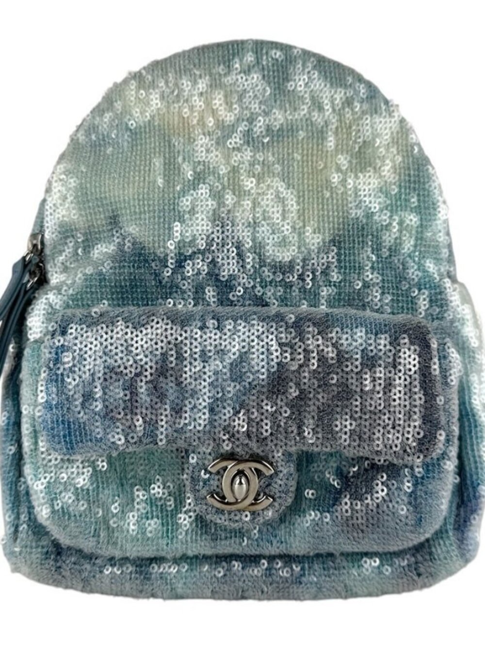 CHANEL Backpack Blue/Silver Sequin/Leather/Metal -